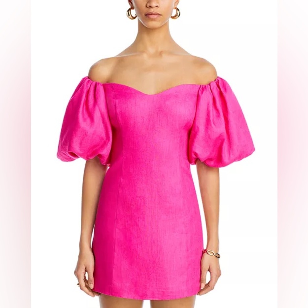 RHODE Dali Linen Puff Sleeve Dress Size 4 - Picture 2 of 13